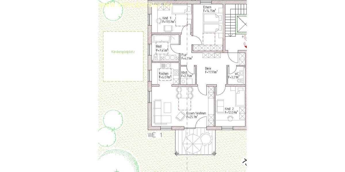 Projektiert 4-Zi-Neubauwohnung WFL ca. 104 m² Erdgeschosss mit Terrasse und eig. Gartenanteil Garage und Kfz-Stellplatz Bezug Frühjahr 2027. - Erdgeschoßwohnung Speichersdorf | Angebot:15896480