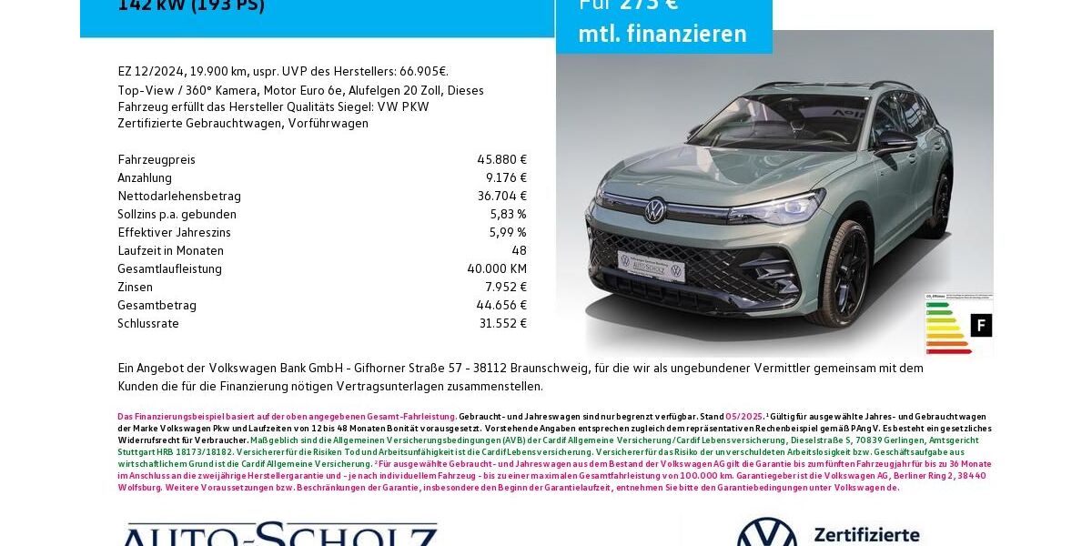 VW Tiguan 19.900 km 45.880 &euro; Bayreuth 95448