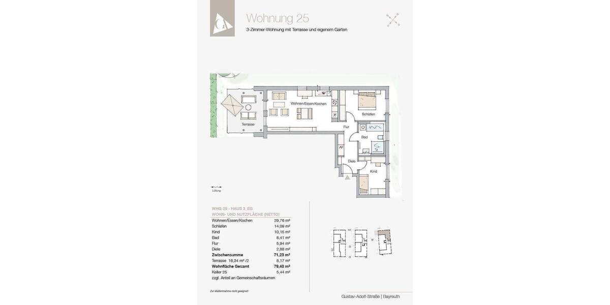 Terrassenwohnung Bayreuth Kreuzstein - 3 Zimmer, 79 m&sup2;, 425.820&euro; | Angebot:26929676