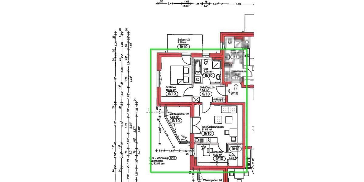 Etagenwohnung Bayreuth City - 3 Zimmer, 73 m&sup2;, 300.000&euro; | Angebot:23509446